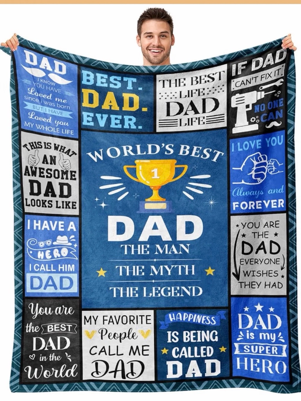World's Best Dad Blue Throw Blanket - Dad The Man The Myth The Legend